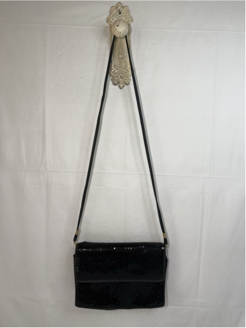 Vintage 70s Whiting and Davis Black Mesh Purse Shoulder Bag Clutch